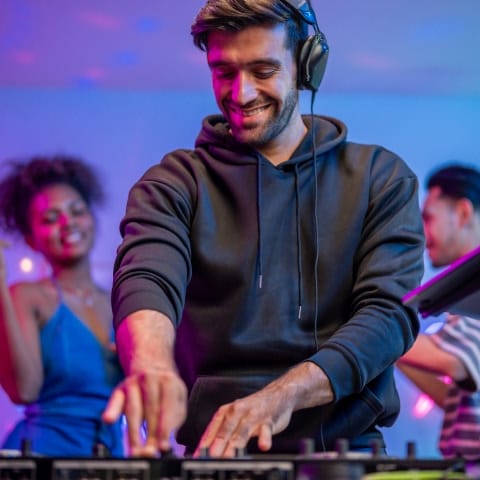 party men dj playing music sound system party men dj playing music sound system